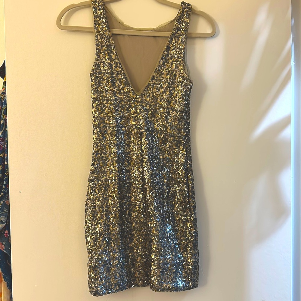 FUN & SEXY Gold and Gunmetal Mini Bodycon Dress